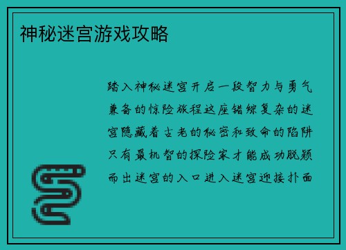 神秘迷宫游戏攻略