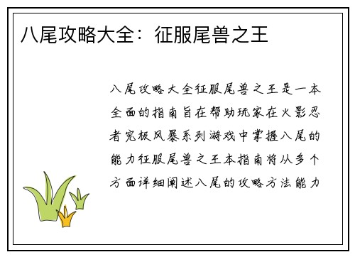 八尾攻略大全：征服尾兽之王