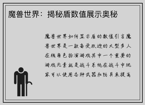 魔兽世界：揭秘盾数值展示奥秘
